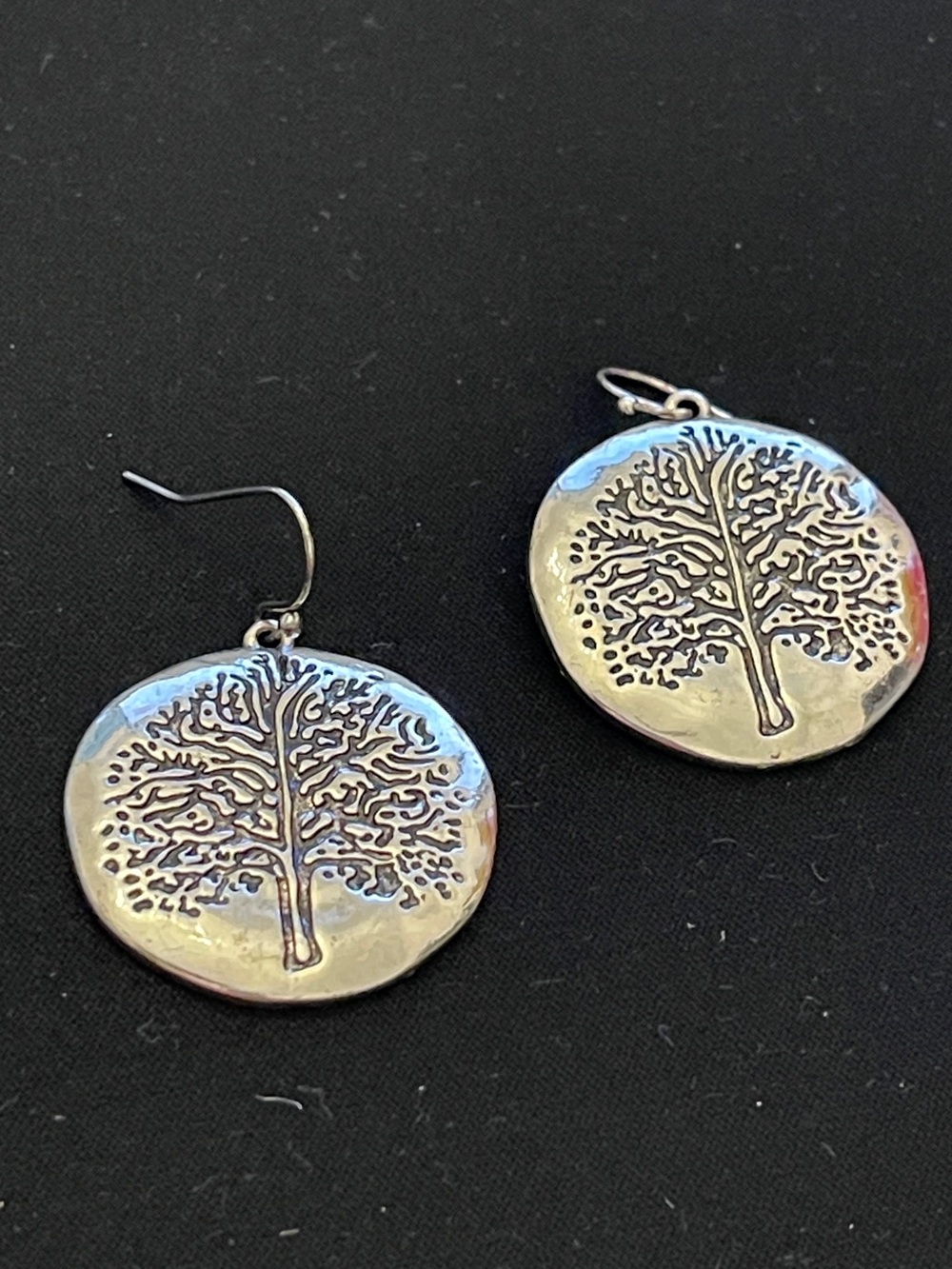 Hand-Stamped Tree of Life Silver Drop Earrings